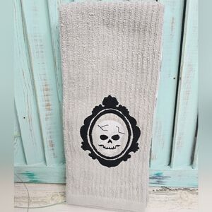 NEW Set Of 2 Gray Skull Embroidered Hand Towel